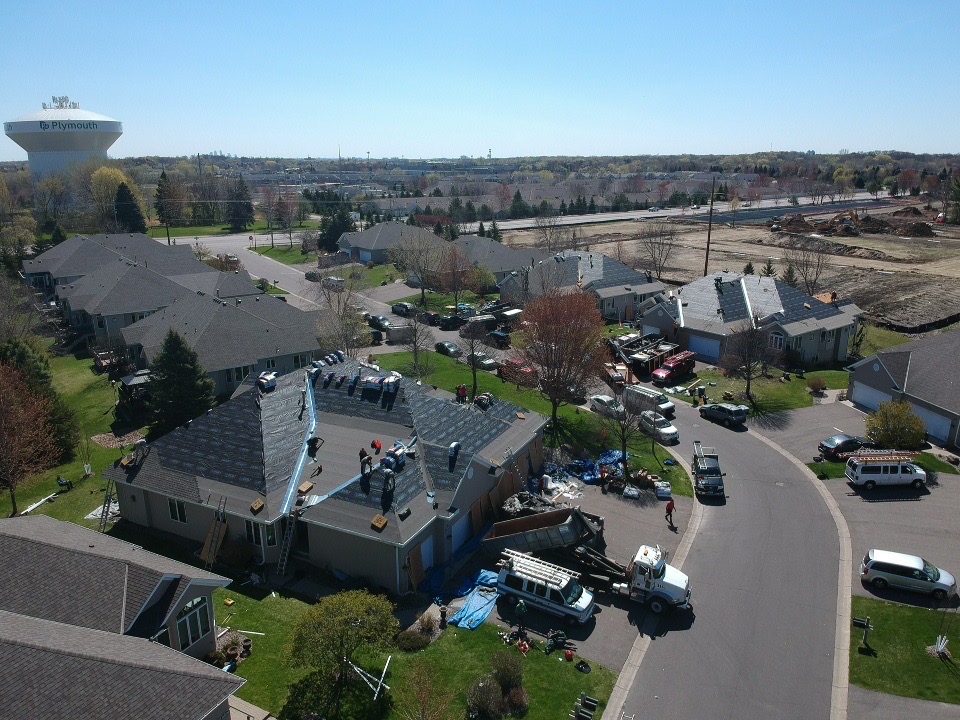 Aerial view of an Ascend Exteriors neighborhood project