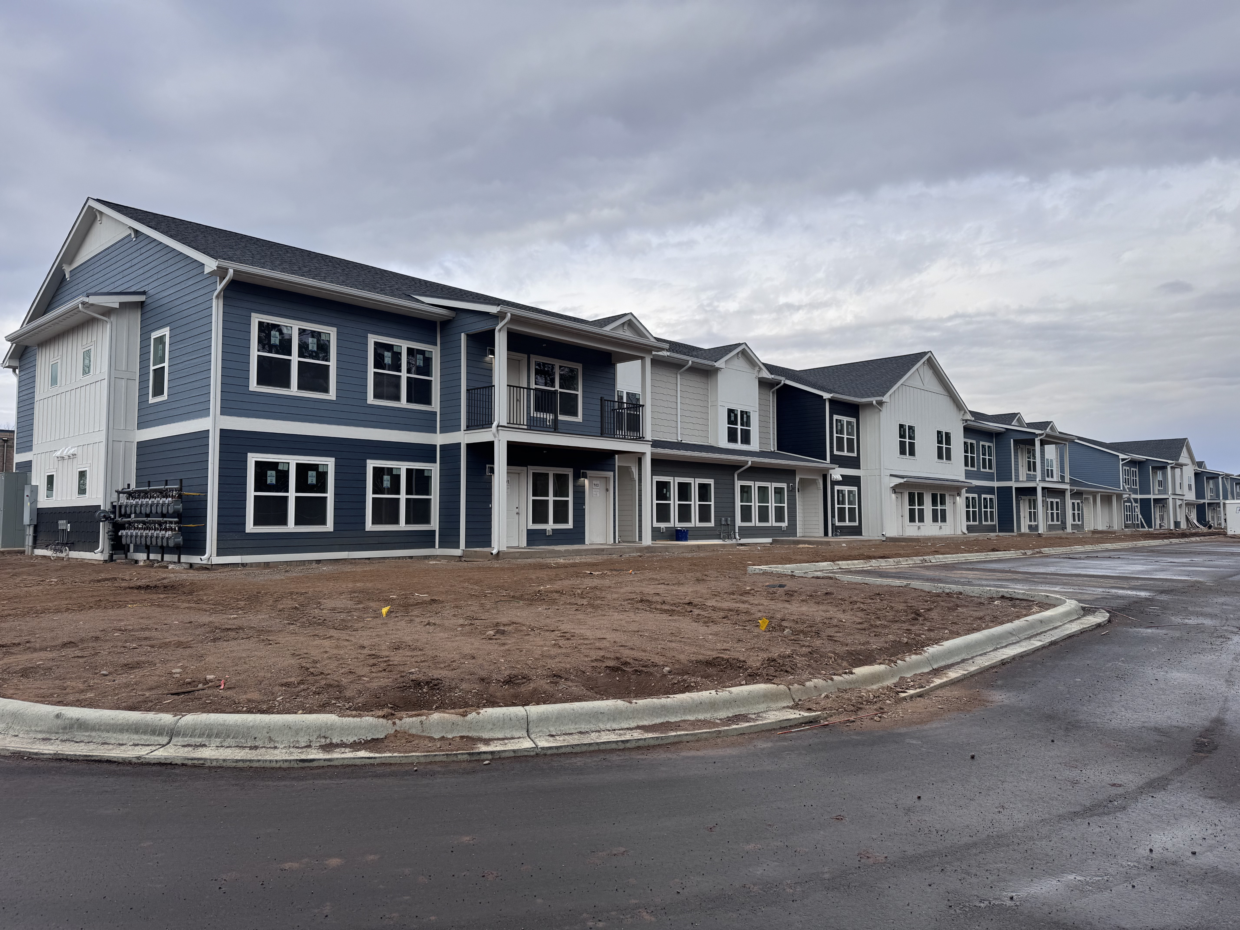 Multi-family townhomes with completed exterior